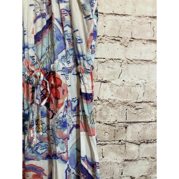 Peter Som Maxi Dress Womens Medium Blue Carribean Beach Scene Tie Back Halter - Picture 8 of 16